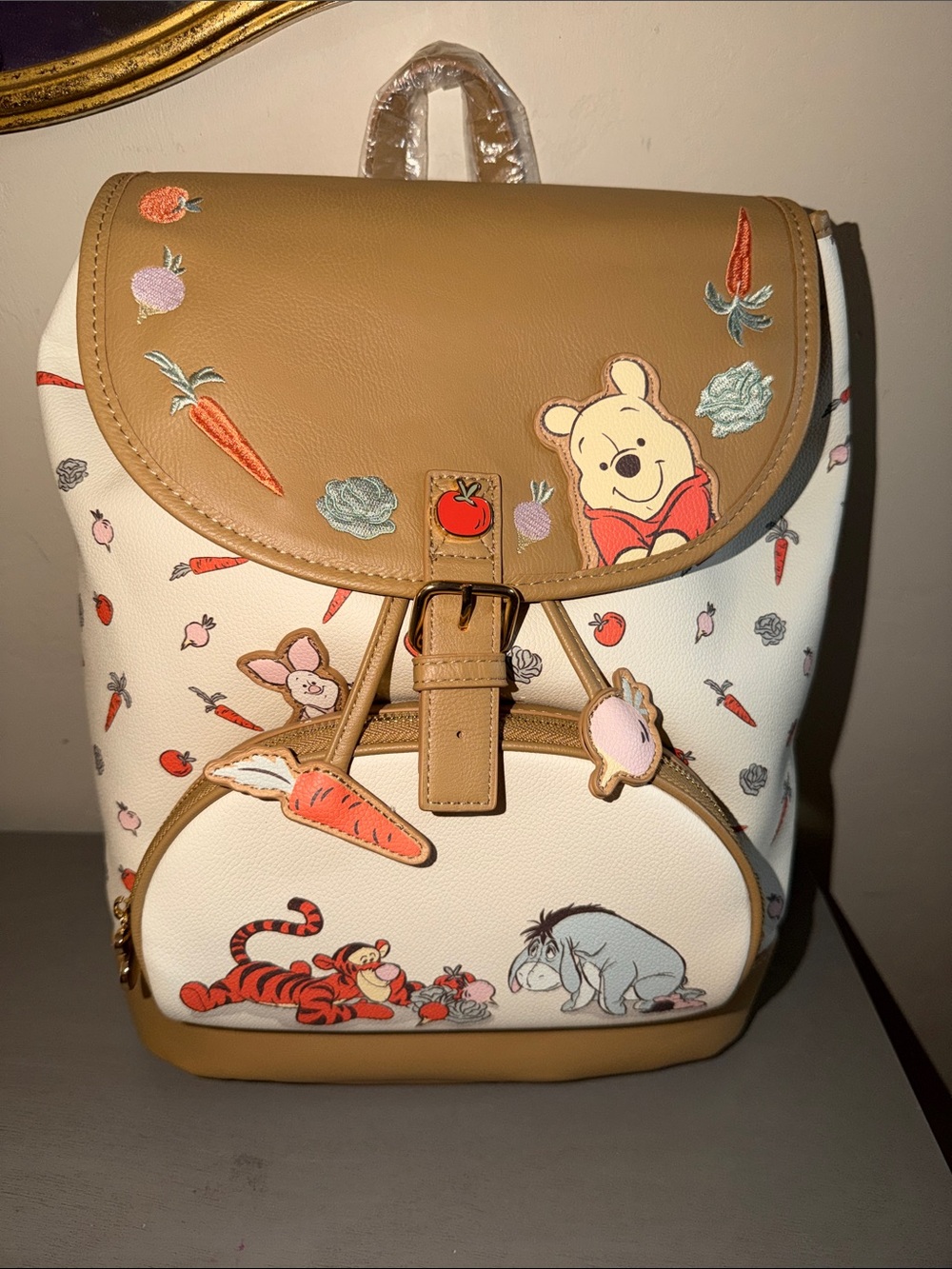 Disney Cream & Tan Winnie the Pooh Backpack with Carrot Print
